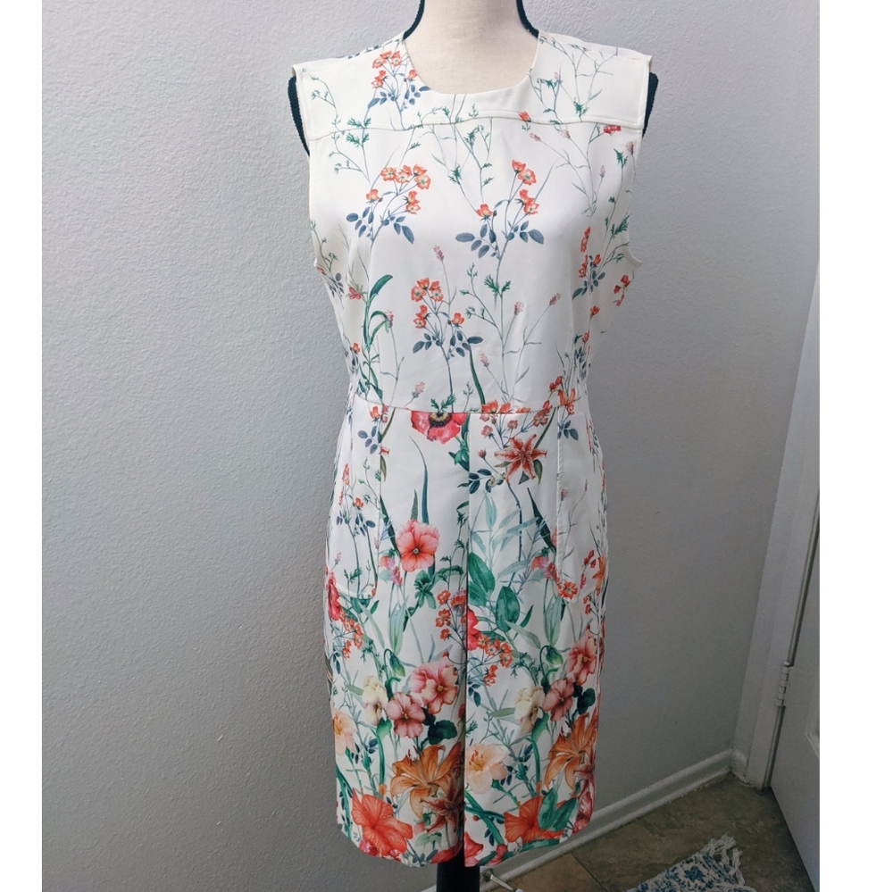Zara Cream Pleated Floral Summer Dress - Picture 1 of 7